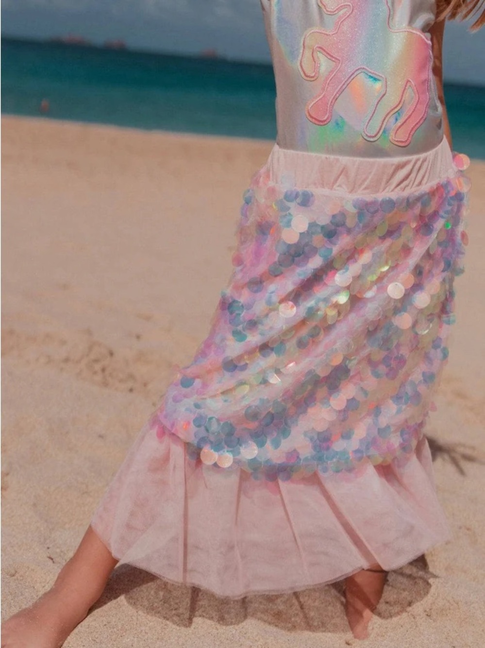 Lola + The Boys Mermaid Skirt Size 7/8 Sequin Pink Coverup Paillette Ruffle